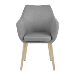 CASA Living Nora Spisebordsstol H 84 x B 58 x D 58 cm - Egetræ/stof - Lysegrå/lys natur