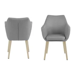 CASA Living Nora Spisebordsstol H 84 x B 58 x D 58 cm - Egetræ/stof - Lysegrå/lys natur