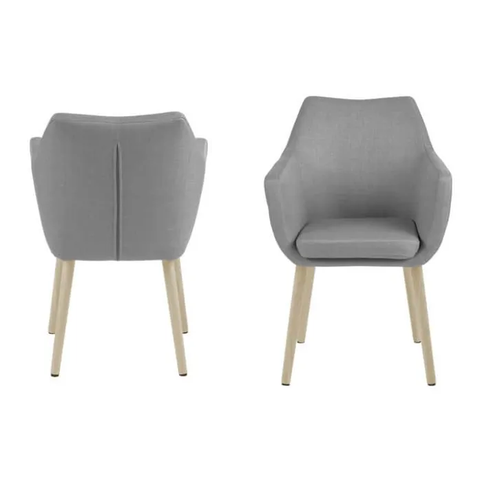 CASA Living Nora Spisebordsstol H 84 x B 58 x D 58 cm - Egetræ/stof - Lysegrå/lys natur