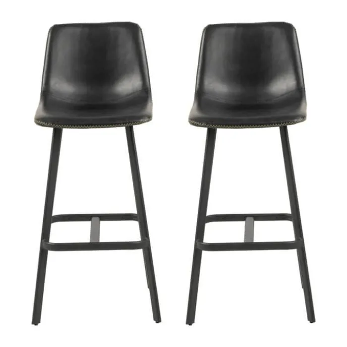 CASA Living Oregon Barstol - 2 stk H 103 x B 46,5 x D 50 cm - Metal/kunstlæder - Sort