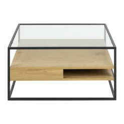 CASA Living Randolf Sofabord H 40 x B 80 x L 80 cm - glas/melamin/metal - Brun/sort/klar