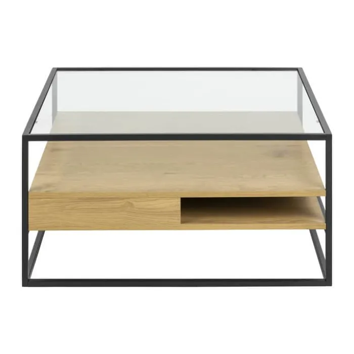 CASA Living Randolf Sofabord H 40 x B 80 x L 80 cm - glas/melamin/metal - Brun/sort/klar