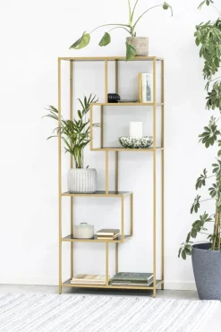 CASA Living Seaford Reol H 185 x B 77 x D 35 cm - Melamin/metal/mdf - Sort/gylden lakeret