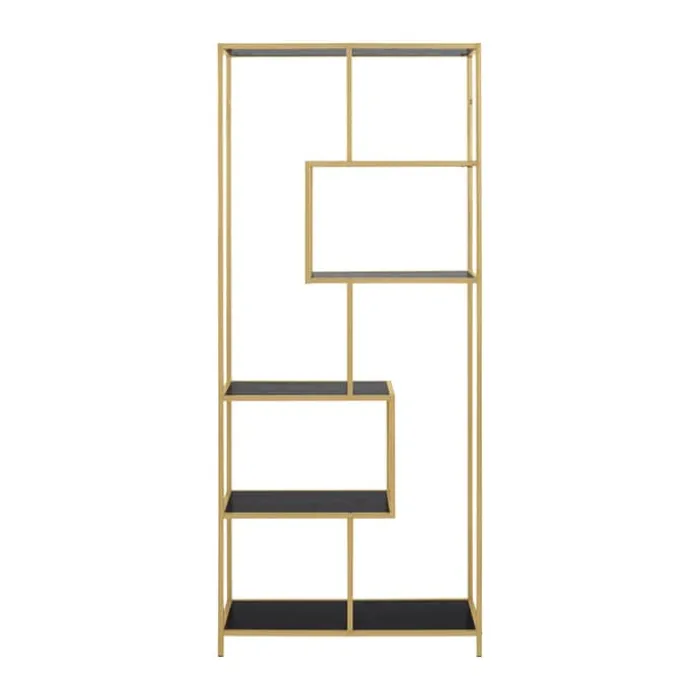 CASA Living Seaford Reol H 185 x B 77 x D 35 cm - Melamin/metal/mdf - Sort/gylden lakeret