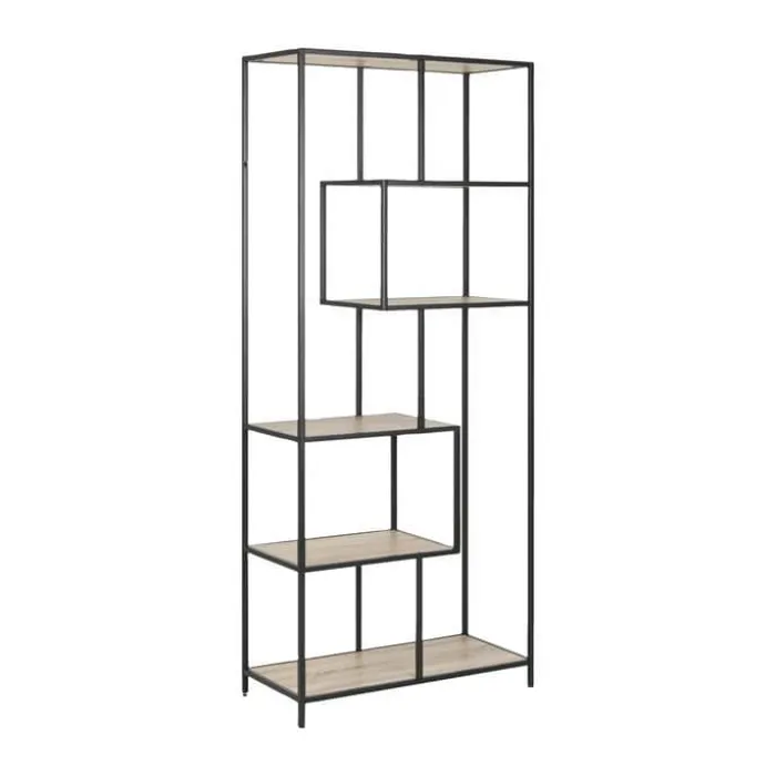 CASA Living Seaford Reol H 185 x B 77 x D 35 cm - Melamin/metal - Mørk eg/sort