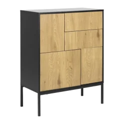 CASA Living Seaford Skænk H 103 x B 80 x D 40 cm - Melamin/metal - Lys natur/sort