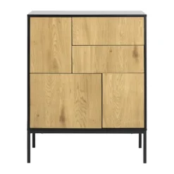 CASA Living Seaford Skænk H 103 x B 80 x D 40 cm - Melamin/metal - Lys natur/sort