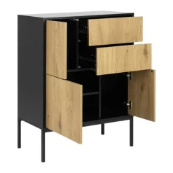 CASA Living Seaford Skænk H 103 x B 80 x D 40 cm - Melamin/metal - Lys natur/sort