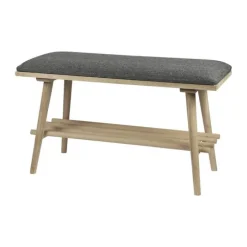 CASA Living Skobænk m. hylde og hynde H 46 x B 34 x D 80 cm - Egetræ/stof - Hvidpigmenteret/grå