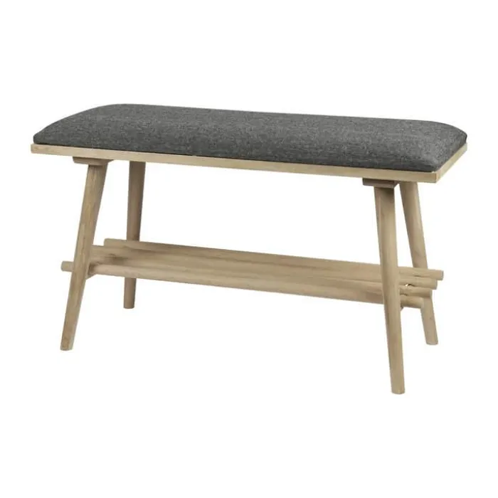CASA Living Skobænk m. hylde og hynde H 46 x B 34 x D 80 cm - Egetræ/stof - Hvidpigmenteret/grå