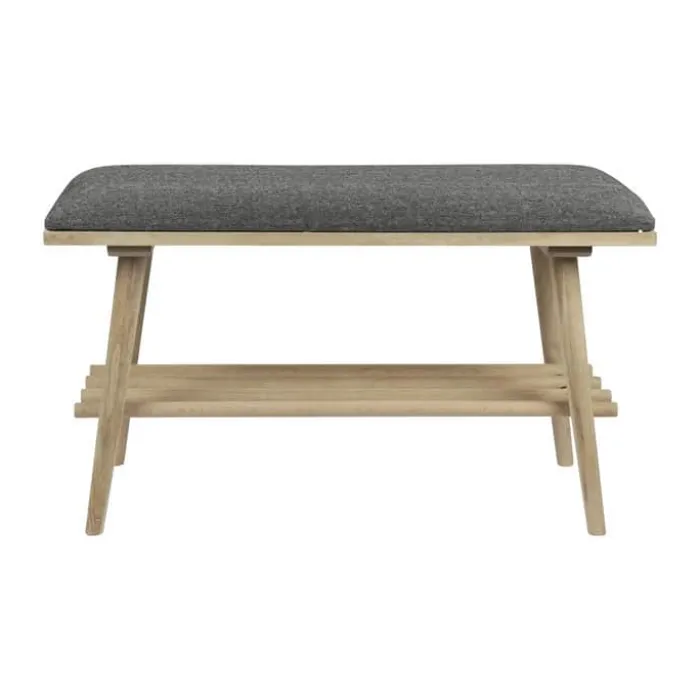 CASA Living Skobænk m. hylde og hynde H 46 x B 34 x D 80 cm - Egetræ/stof - Hvidpigmenteret/grå