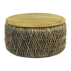CASA Living Sofabord Ø 70 x H 37 cm - Abaca/Teaktræ