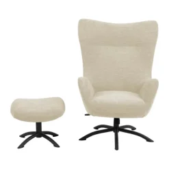 CASA Living Talgarth Lænestol m. Skammel H 105 x B 76 x L 86 cm - Stof/stål - Creme