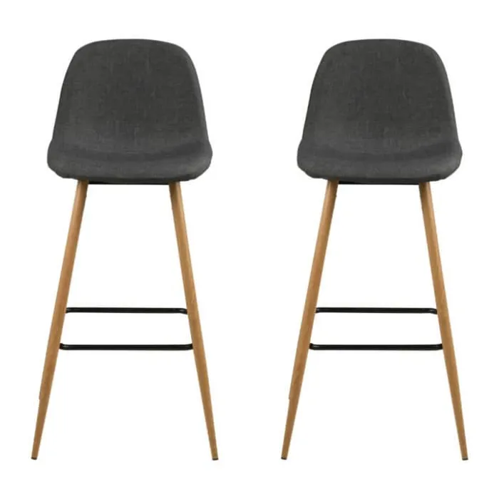 CASA Living Wilma Barstol - 2 stk. H 101 x B 46,6 x D 51 cm - Metal/stof/træ - Mørkegrå/eg