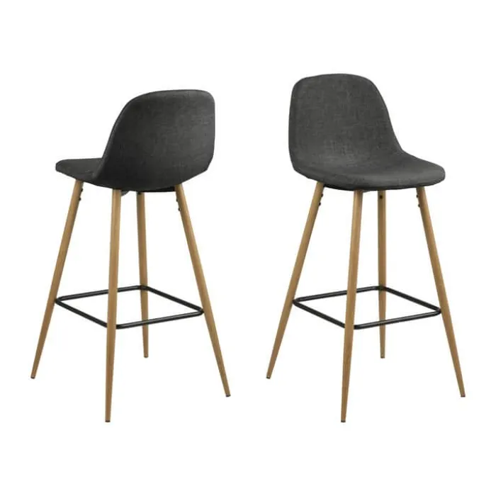 CASA Living Wilma Barstol - 2 stk. H 101 x B 46,6 x D 51 cm - Metal/stof/træ - Mørkegrå/eg