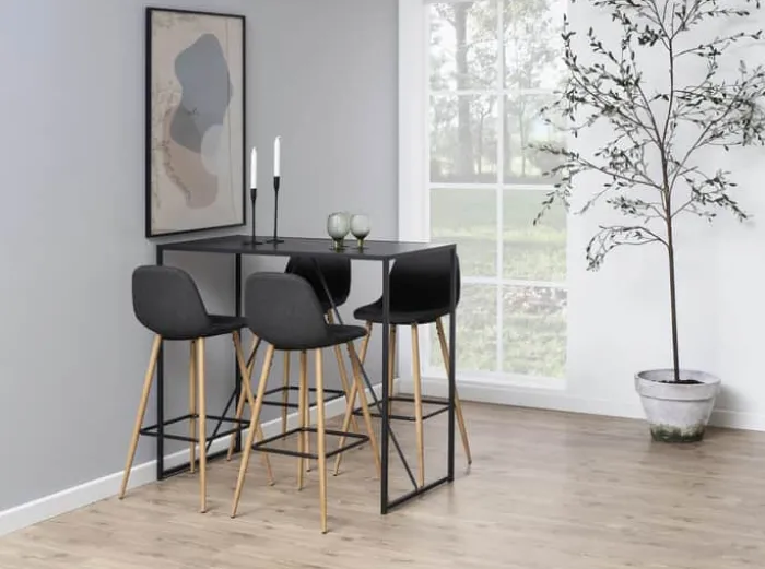 CASA Living Wilma Barstol - 2 stk. H 101 x B 46,6 x D 51 cm - Metal/stof/træ - Mørkegrå/eg