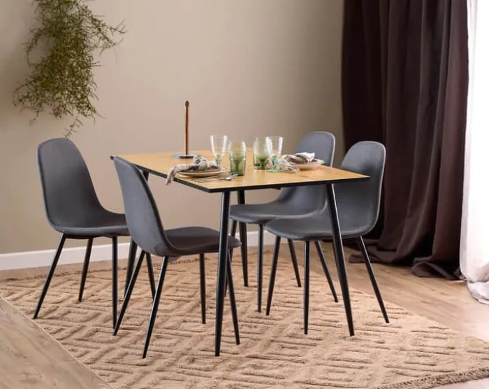 CASA Living Wilma Spisebordssæt - 5 dele Stål/egetræ - Mørkebrun/mørkegrå