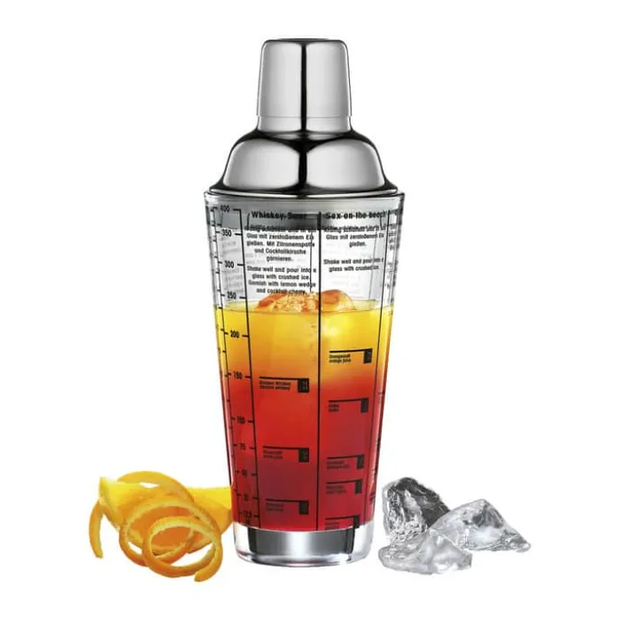 Cilio Cocktailshaker m. opskrifter 400 ml - Glas/rustfrit stål - Klar
