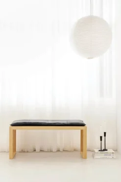 cinas Rib Bænk inkl. sort hynde H 43 x B 104 x L 35 cm - Bambus