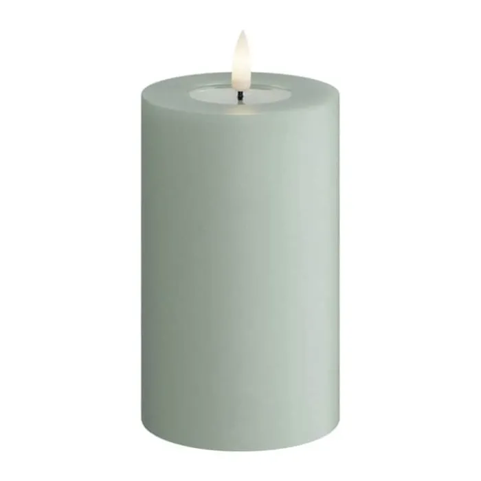 Deluxe Homeart Real Flame LED Bloklys Ø 7,5 x H 12,5 cm - Stearin/resin - Salvie green