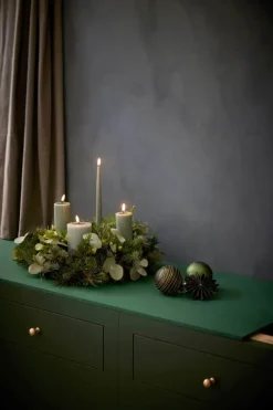 Deluxe Homeart Real Flame LED Bloklys Ø 7,5 x H 12,5 cm - Stearin/resin - Salvie green