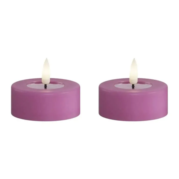 Deluxe Homeart Real Flame LED Fyrfadslys - 2 stk. Ø 6,1 x H 4,5 cm - Stearin - Magenta
