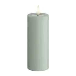 Deluxe Homeart Real Flame LED Bloklys Ø 5 x H 12,5 cm - Stearin/resin - Salvie green