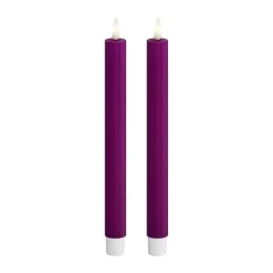 Deluxe Homeart Real Flame LED Kronelys - 2 stk. Ø 2,2 x H 24 cm - Stearin - Violet