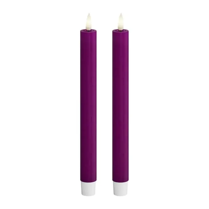 Deluxe Homeart Real Flame LED Kronelys - 2 stk. Ø 2,2 x H 24 cm - Stearin - Violet
