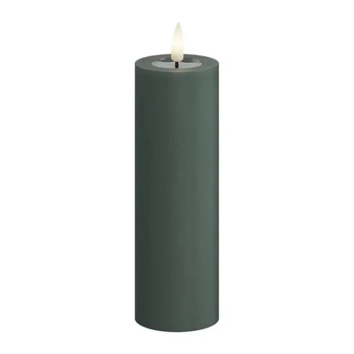 Deluxe Homeart Real Flame LED Bloklys Ø 5 x H 15 cm - Stearin/resin - Jade green