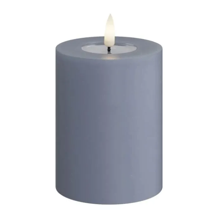 Deluxe Homeart Real Flame LED Bloklys Ø 7,5 x H 10 cm - Stearin/resin - Ice blue