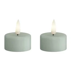 Deluxe Homeart Real Flame LED Fyrfadslys - 2 stk. Ø 4 cm - Salvie green