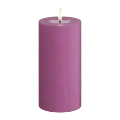 Deluxe Homeart Real Flame LED Bloklys Ø 7,5 x H 15 cm - Stearin/resin - Magenta