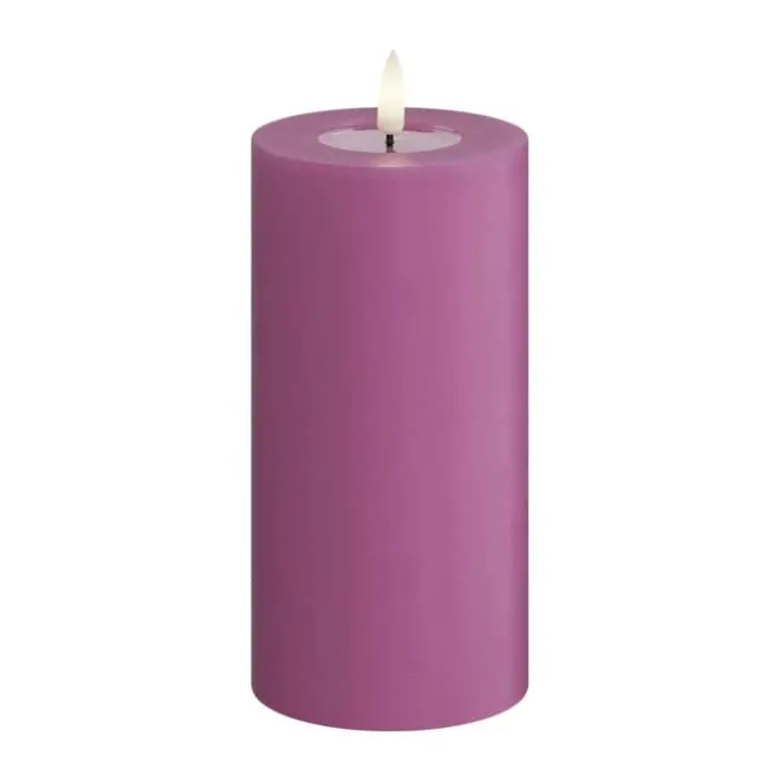 Deluxe Homeart Real Flame LED Bloklys Ø 7,5 x H 15 cm - Stearin/resin - Magenta