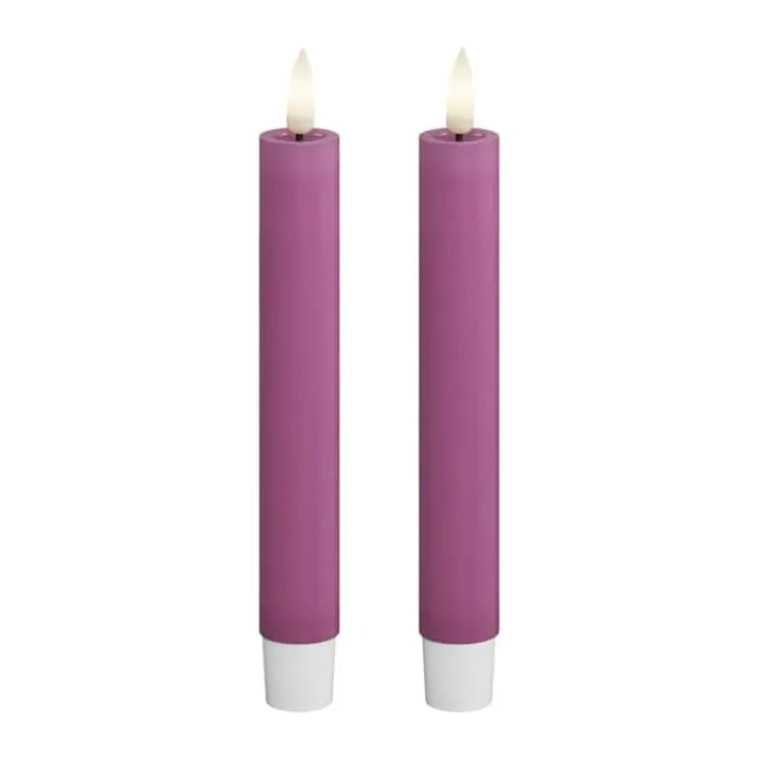 Deluxe Homeart Real Flame LED Kronelys - 2 stk. Ø 2,2 x H 15 cm - Stearin - Magenta