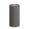 Deluxe Homeart Real Flame LED Bloklys Ø 7,5 x H 15 cm- Stearin/resin - Grå