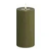 Deluxe Homeart Real Flame LED Bloklys Ø 7,5 x H 15 cm - Stearin/resin - Olivengrøn
