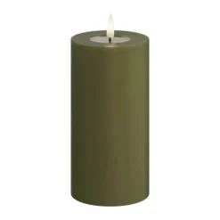 Deluxe Homeart Real Flame LED Bloklys Ø 7,5 x H 15 cm - Stearin/resin - Olivengrøn