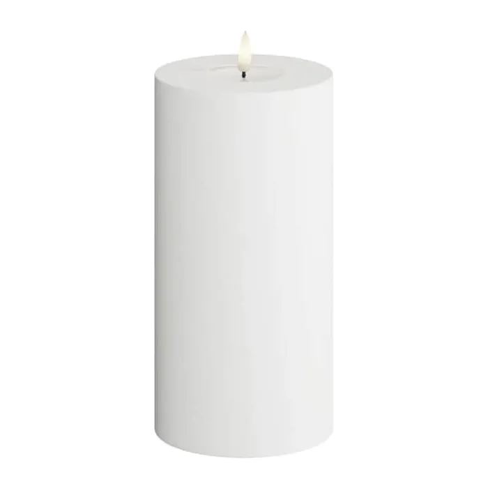 Deluxe Homeart Real Flame LED Udendørs Bloklys Ø 10 x H 20 cm - Plastik/resin - Hvid