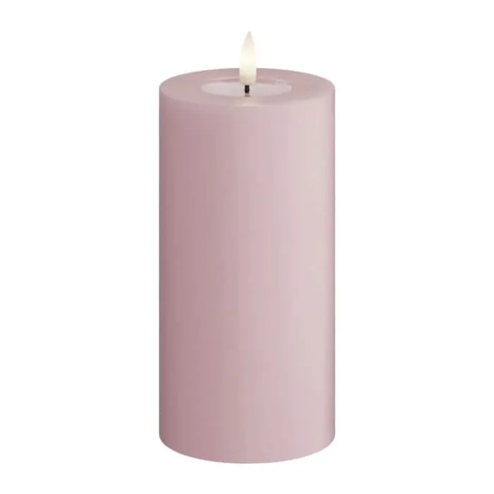 Deluxe Homeart Real Flame LED Bloklys Ø 7,5 x H 15 cm - Stearin/resin - Lys Rosa