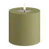 Deluxe Homeart Real Flame LED Udendørs Bloklys Ø 10 x H 10 cm - Plastik/resin - Oliven Grøn