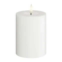 Deluxe Homeart Real Flame LED Bloklys Ø 7,5 x H 10 cm - Stearin/resin - Hvid