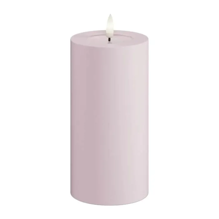 Deluxe Homeart Real Flame LED Udendørs Bloklys Ø 7,5 x H 15 cm - Plastik/resin - Støvet Rosa