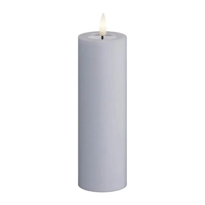 Deluxe Homeart Real Flame LED Bloklys Ø 5 x H 15 cm - Stearin/resin - Dust blue