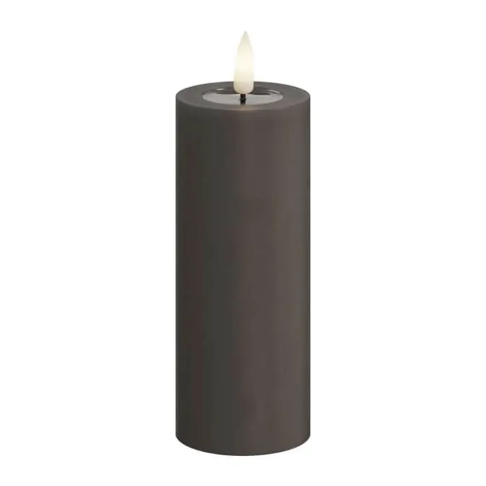 Deluxe Homeart Real Flame LED Bloklys Ø 5 x H 12,5 cm - Stearin/resin - Mokka