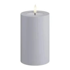 Deluxe Homeart Real Flame LED Udendørs Bloklys Ø 7,5 x H 12,5 cm - Plastik/resin - Støvet Blå