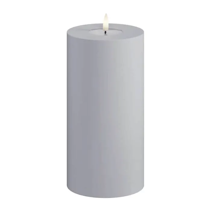 Deluxe Homeart Real Flame LED Udendørs Bloklys Ø 10 x H 20 cm - Plastik/resin - Støvet Blå