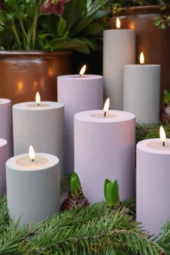 Deluxe Homeart Real Flame LED Udendørs Bloklys Ø 10 x H 20 cm - Plastik/resin - Støvet Blå