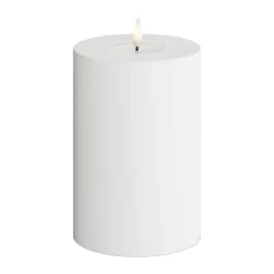 Deluxe Homeart Real Flame LED Udendørs Bloklys Ø 10 x H 15 cm - Plastik/resin - Hvid