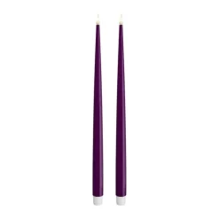 Deluxe Homeart Real Flame LED Kertelys m. lak - 2 stk. Ø 2,2 x H 38 cm - Stearin - Violet